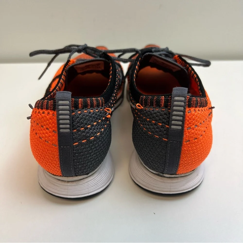 Nike Flyknit Racer Mens Size 9 Sneakers Runners Orange Black Mesh Swoosh - Picture 10 of 10